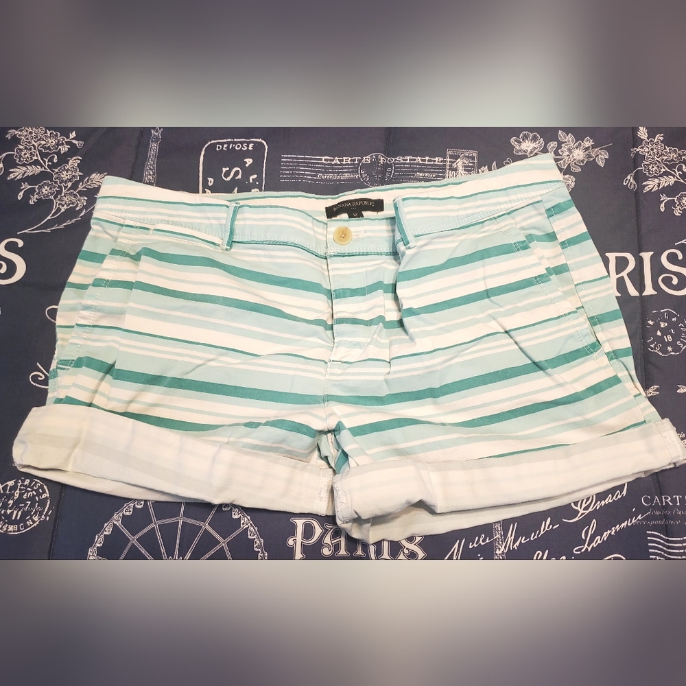 Banana Republic Teal and White Striped Shorts